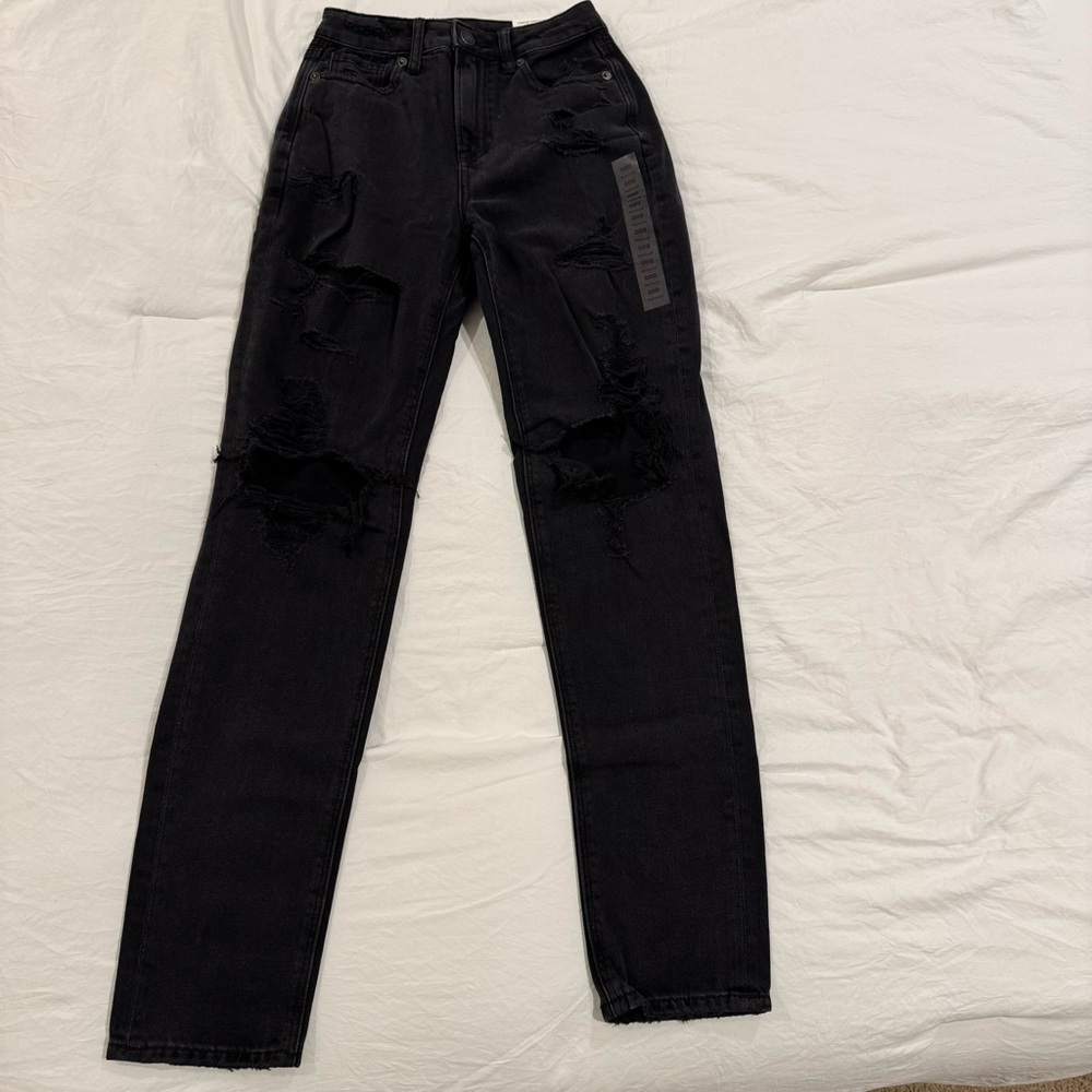 Distressed black mom jeans